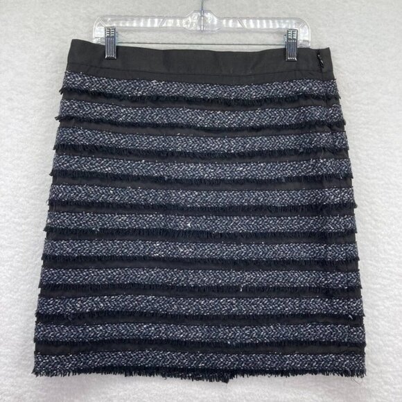 The Limited Collection Womens Skirt Sz 10 Black Gray Striped Tweed Fringe Lined - Picture 1 of 7